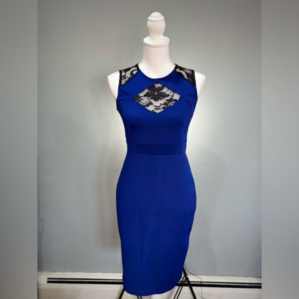 Clearout! Bailey Blue Lace Front Bodycon/Sheath Dress Size L EUC